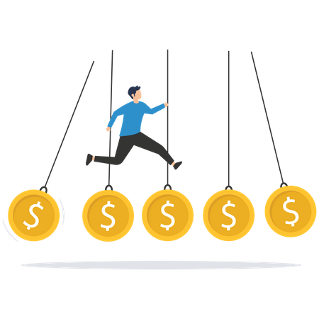 Geschäftsmann schwingt Pendel mit Dollarzeichen  Illustration