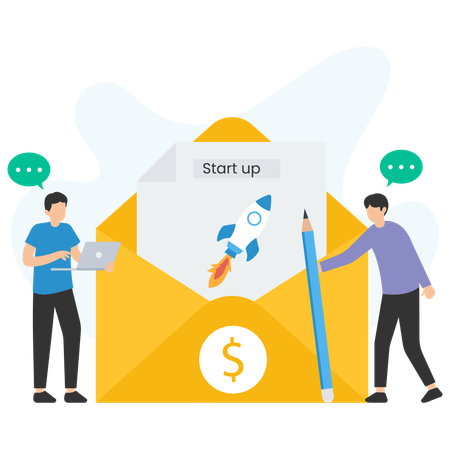 Geschäftsmann verschickt Startup-Mail  Illustration