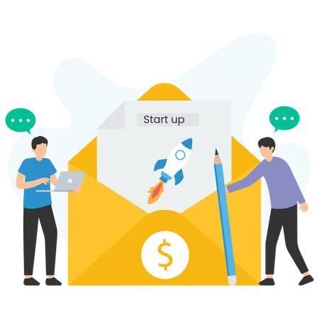 Geschäftsmann verschickt Startup-Mail  Illustration