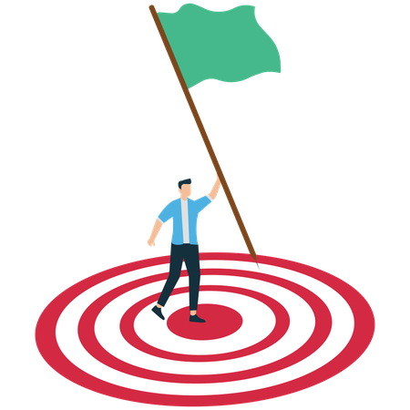 Geschäftsmann setzt und erreicht strategische Ziele  Illustration