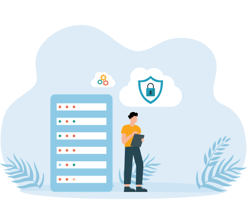 Geschäftsmann sichert Cloud-Daten  Illustration