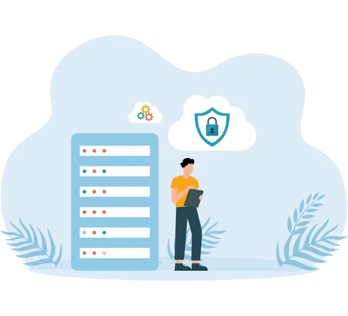 Geschäftsmann sichert Cloud-Daten  Illustration