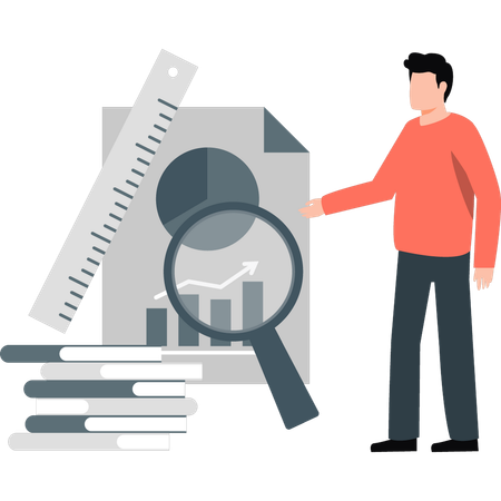 Geschäftsmann sieht Marktdiagramm genau  Illustration