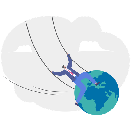 Geschäftsmann sitzt auf Schaukel mit Globus  Illustration