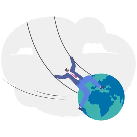 Geschäftsmann sitzt auf Schaukel mit Globus  Illustration