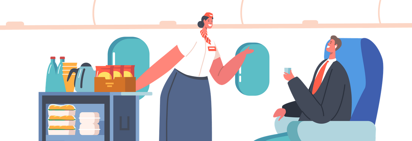 Geschäftsmann, sitzen auf Stuhl im Flugzeug  Illustration
