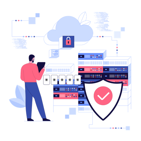 Geschäftsmann sorgt für Datenbanksicherheit  Illustration