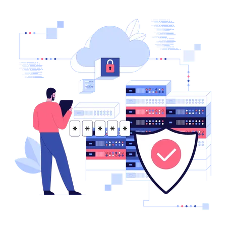 Geschäftsmann sorgt für Datenbanksicherheit  Illustration