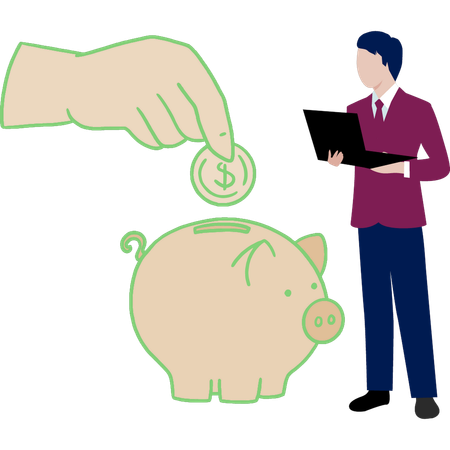 Geschäftsmann spart Geld im Sparschwein  Illustration