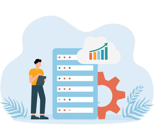 Geschäftsmann speichert Daten im Cloud-Rechenzentrum  Illustration