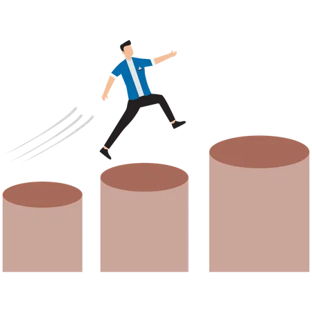 Geschäftsmann springt auf Diagrammspalten  Illustration