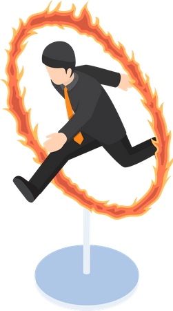 Geschäftsmann springt durch einen Feuerreifen  Illustration