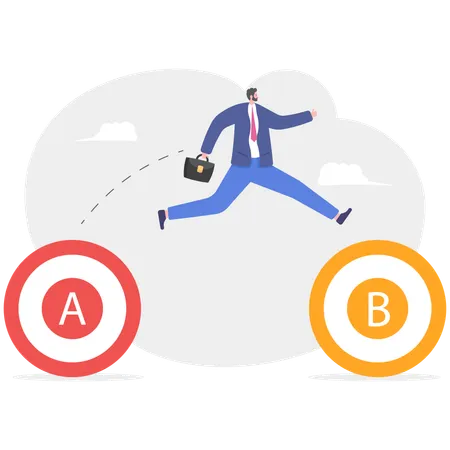 Geschäftsmann springt von Ziel A nach Ziel B  Illustration