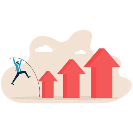 Geschäftsmann Stabhochsprung springen steigenden roten Pfeil  Illustration