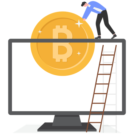 Geschäftsmann steckt Bitcoin in Computer  Illustration