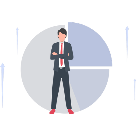 Geschäftsmann steht mit Kreisdiagramm  Illustration