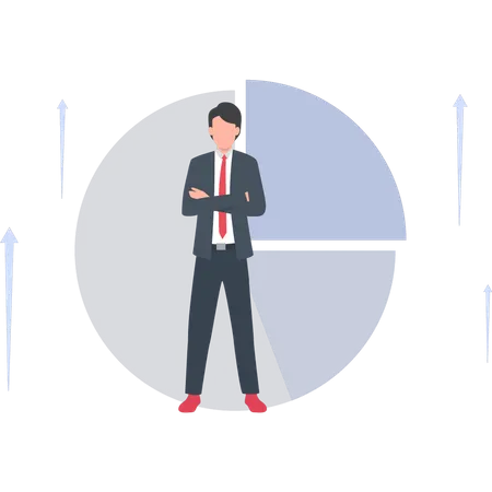 Geschäftsmann steht mit Kreisdiagramm  Illustration