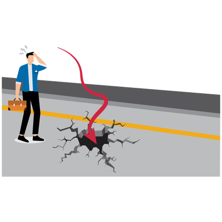 Geschäftsmann steht vor dem Geschäftszusammenbruch  Illustration