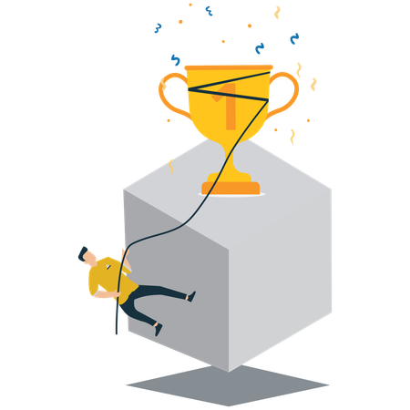 Geschäftsmann vor Trophäen-Herausforderung  Illustration