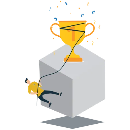 Geschäftsmann vor Trophäen-Herausforderung  Illustration