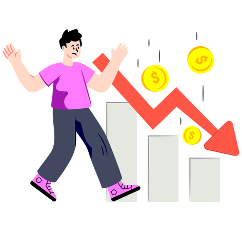 Geschäftsmann steht vor finanziellen Verlusten  Illustration