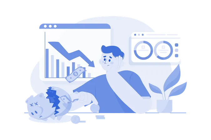 Geschäftsmann steht vor Investitionsverlust  Illustration