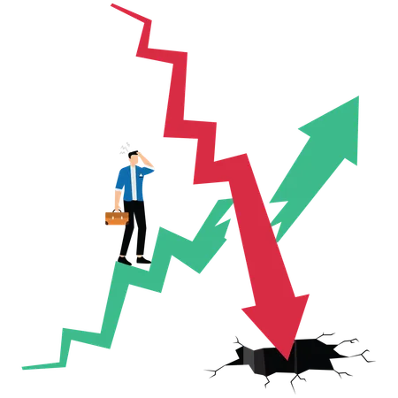 Geschäftsmann steht vor wirtschaftlicher Deflation  Illustration