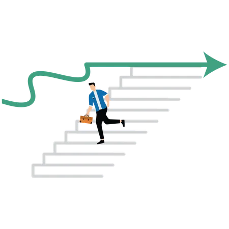 Geschäftsmann steigt Treppe hinunter, von Graph, der aufhört zu wachsen  Illustration