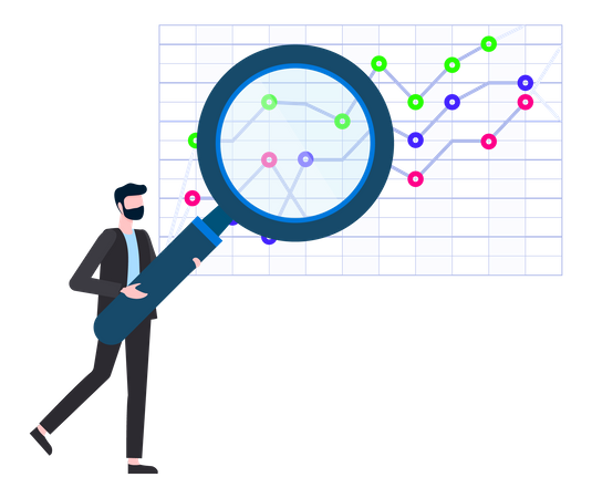 Geschäftsmann untersucht Analysediagramm  Illustration