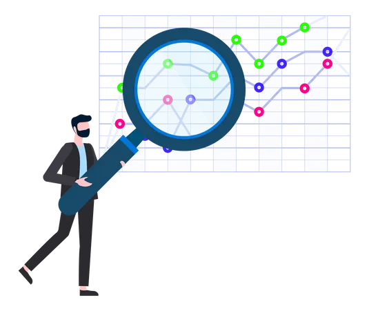 Geschäftsmann untersucht Analysediagramm  Illustration