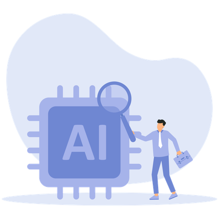 Geschäftsmann studiert Chip und analysiert Datentechnologie  Illustration