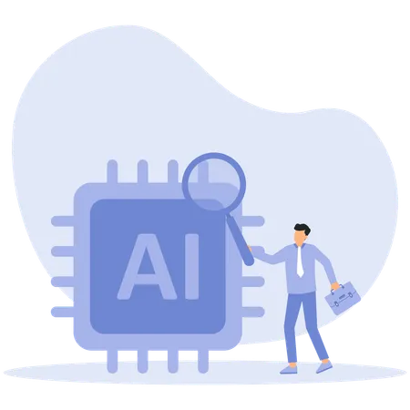 Geschäftsmann studiert Chip und analysiert Datentechnologie  Illustration