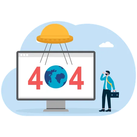 Geschäftsmann sucht 404-Fehler auf dem Computer  Illustration