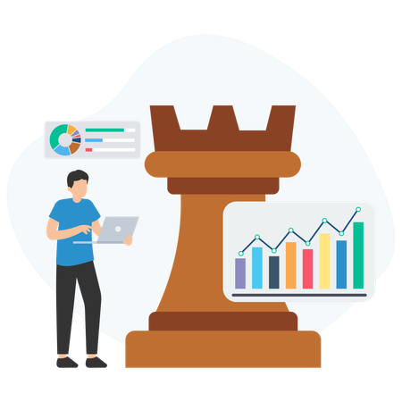 Geschäftsmann sucht Geschäftsstrategie  Illustration