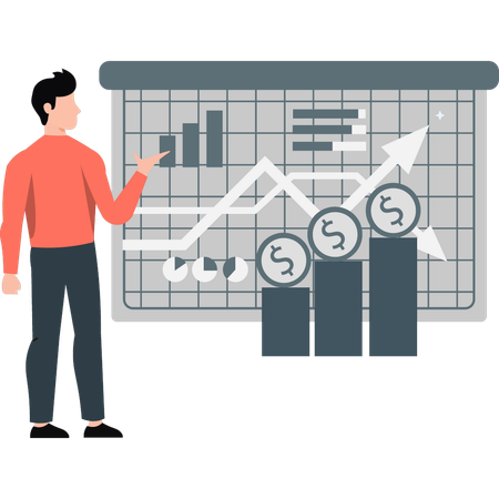 Geschäftsmann sucht Investitionsdiagramm  Illustration