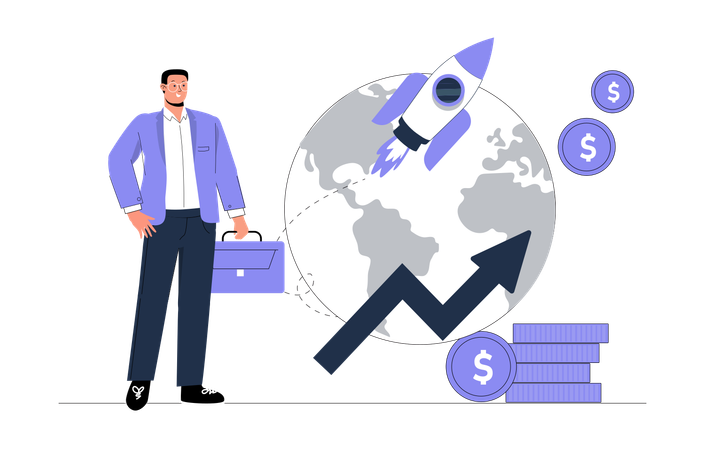 Geschäftsmann sucht Startup-Wirtschaftswachstum  Illustration