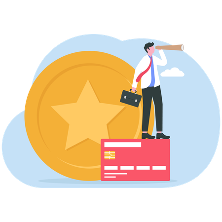 Geschäftsmann sucht Treue-Cashback  Illustration