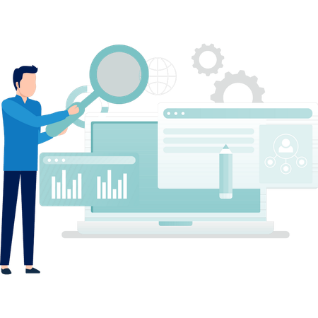 Geschäftsmann sucht Webseitendokument  Illustration