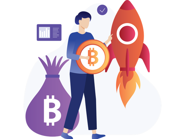 Geschäftsmann teilt Bitcoin-Idee  Illustration