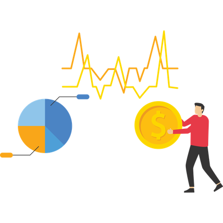 Geschäftsmann trägt Stapel Münzen  Illustration