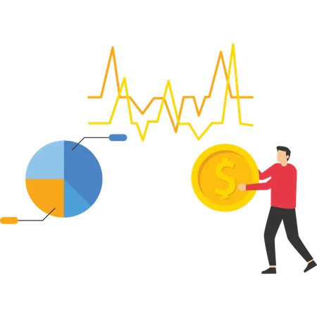 Geschäftsmann trägt Stapel Münzen  Illustration