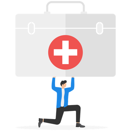 Geschäftsmann trägt große medizinische Box als teure teure Krankenversicherung  Illustration