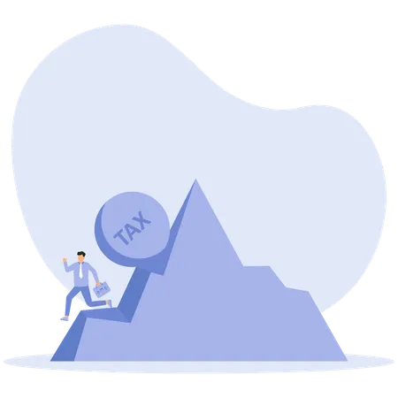 Geschäftsmann drängt auf hohe Steuern und schiebt Steine mit Inschriftensteuer bergauf  Illustration