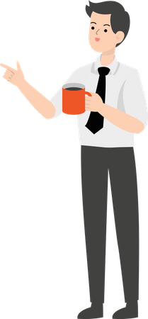 Geschäftsmann, der Kaffee trinkt und irgendwo hinzeigt  Illustration