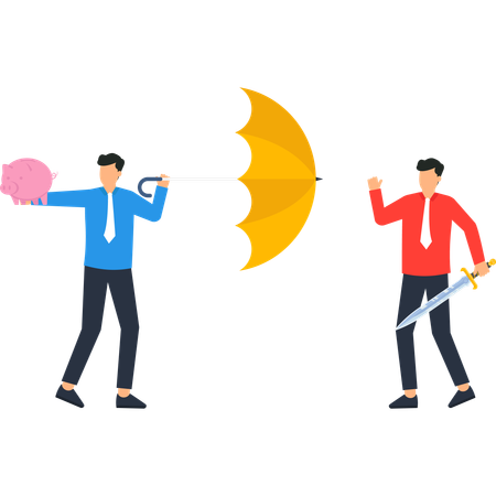Geschäftsmann tut finanziellen Schutz  Illustration