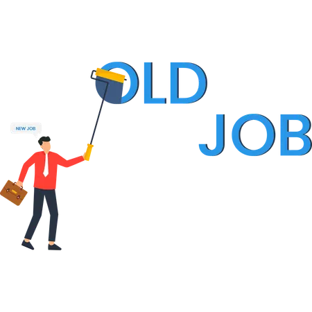 Geschäftsmann übermalt alten Job mit neuem Job Karrierewechsel  Illustration
