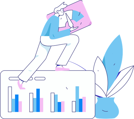 Geschäftsmann überprüft Geschäftsanalysediagramm  Illustration