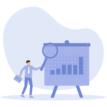 Geschäftsmann überprüft Geschäftspräsentationsdaten  Illustration