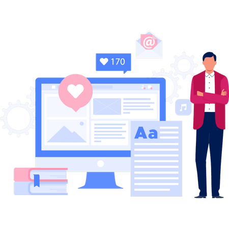 Geschäftsmann überprüft Social-Media-Feedback  Illustration