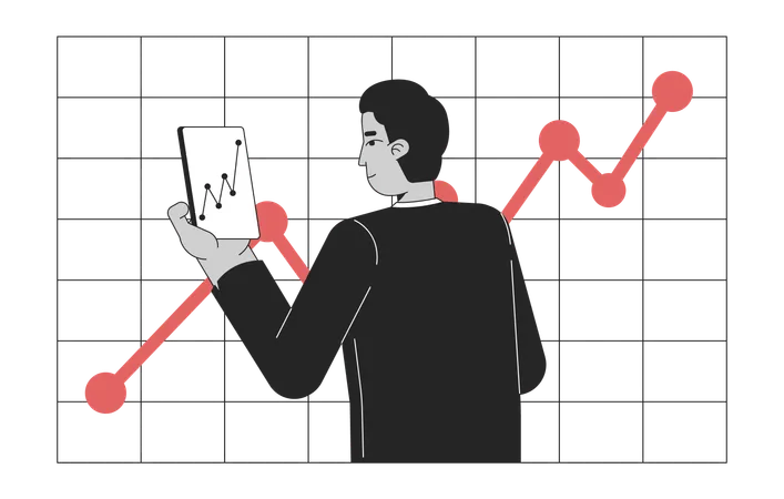 Geschäftsmann überprüft Telefonstatistiken  Illustration